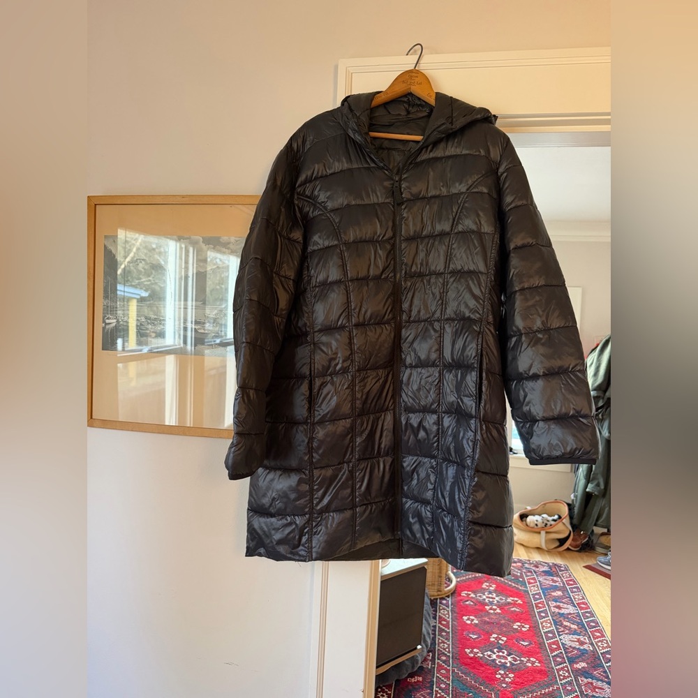 Aventura Women’s Black Long Puffer Coat XXL Hooded Lightweight Quilted Jacket - Picture 7 of 12